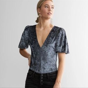 Free People Don't You Wish Velvet Bodysuit Holiday Short Sleeve Thong Bodysuit S